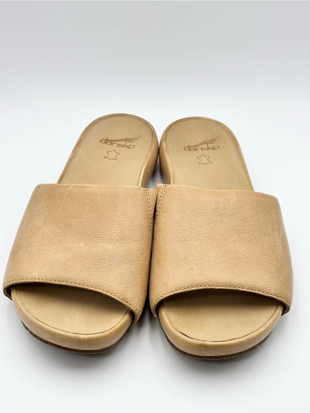 Dansko Twyla Beige Leather Slide Sandals - Wide Strap Slip-On  size 42